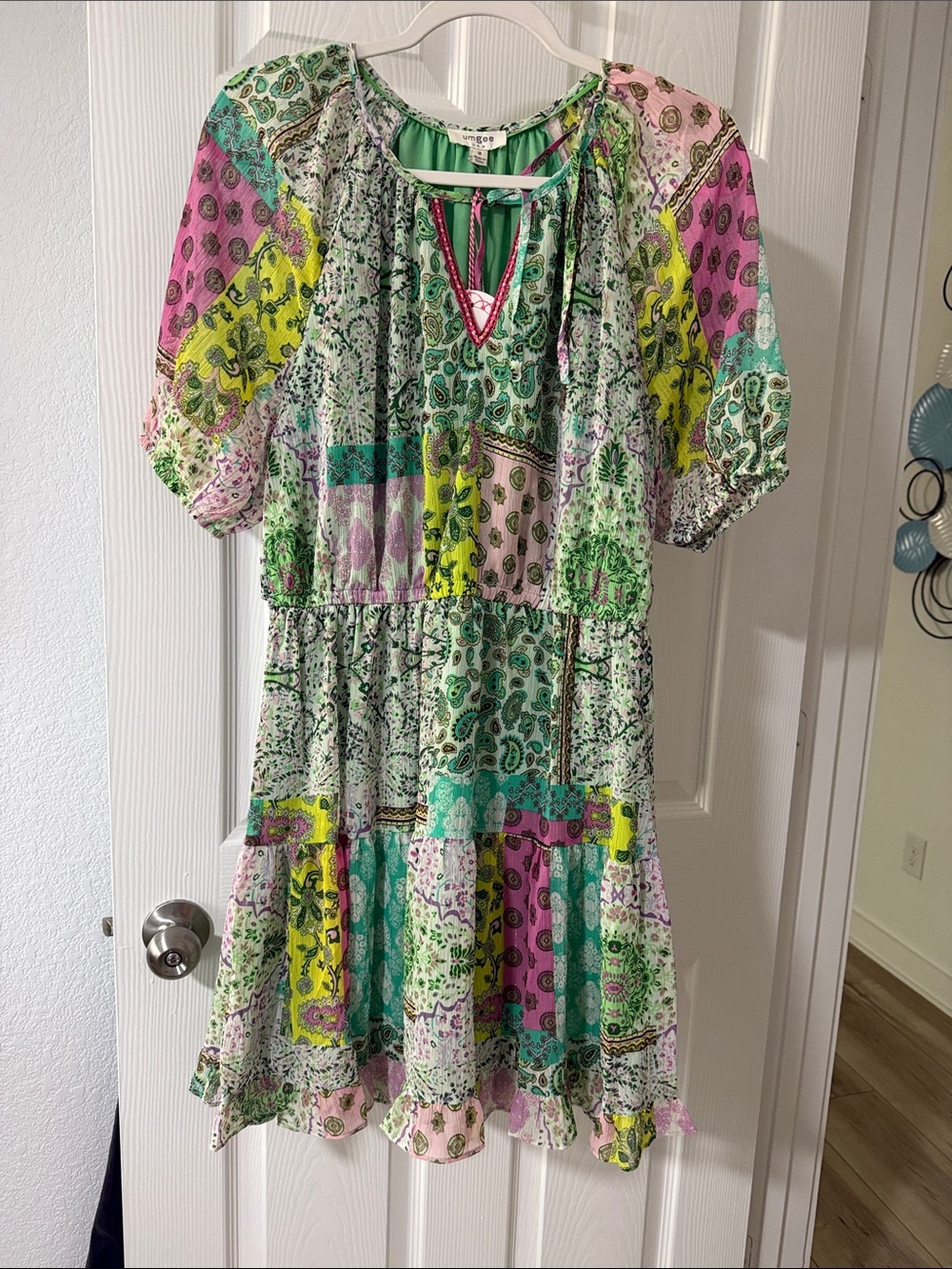 Umgee Green Multi Patchwork Boho  Dress